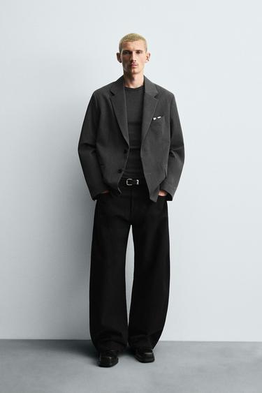 Zara STRIPED OVERSIZED FIT BLAZER - Gray