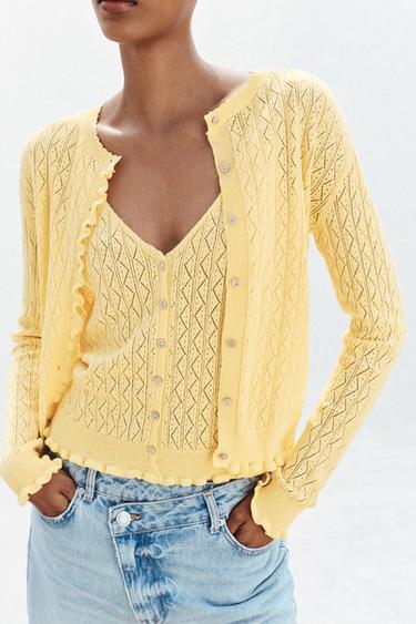 POINTELLE KNIT CARDIGAN WITH RUFFLES - Light yellow by Zara - Image 1
