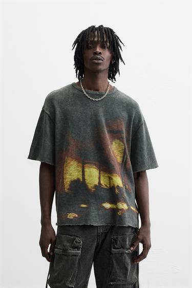 CAMISETA PUNTO ESTAMPADO - Gris antracita de Zara