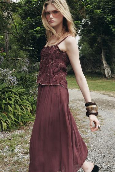 VESTIDO COM BORDADOS ZW COLLECTION - Vinho da Zara - Imagem 0
