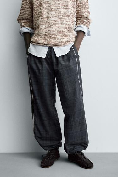 CONTRAST CHECK TECHNICAL JOGGER TROUSERS - Blue by Zara