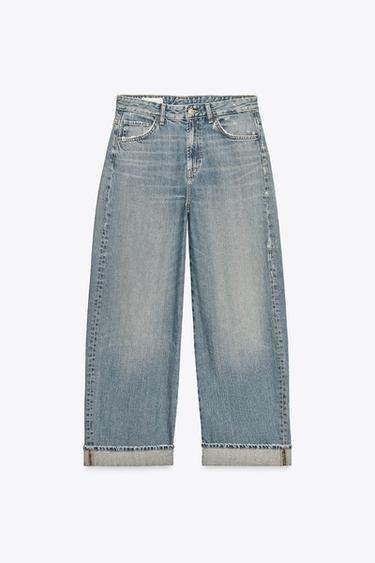 TRF BAGGY FOLDED MID-WAIST JEANS - Blue by Zara