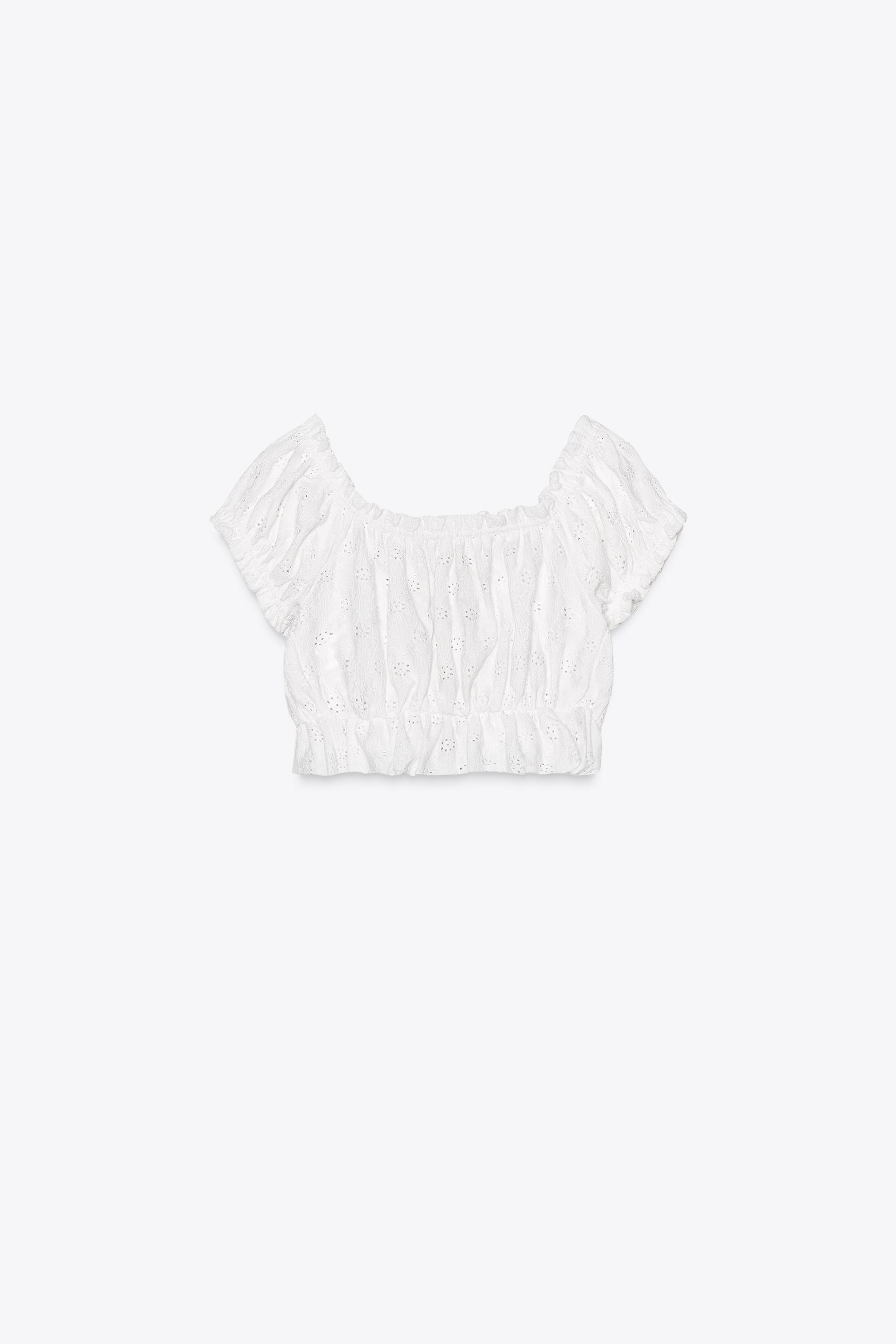 フリル付きクロップド丈トップス - ホワイト | ZARA Japan / 日本