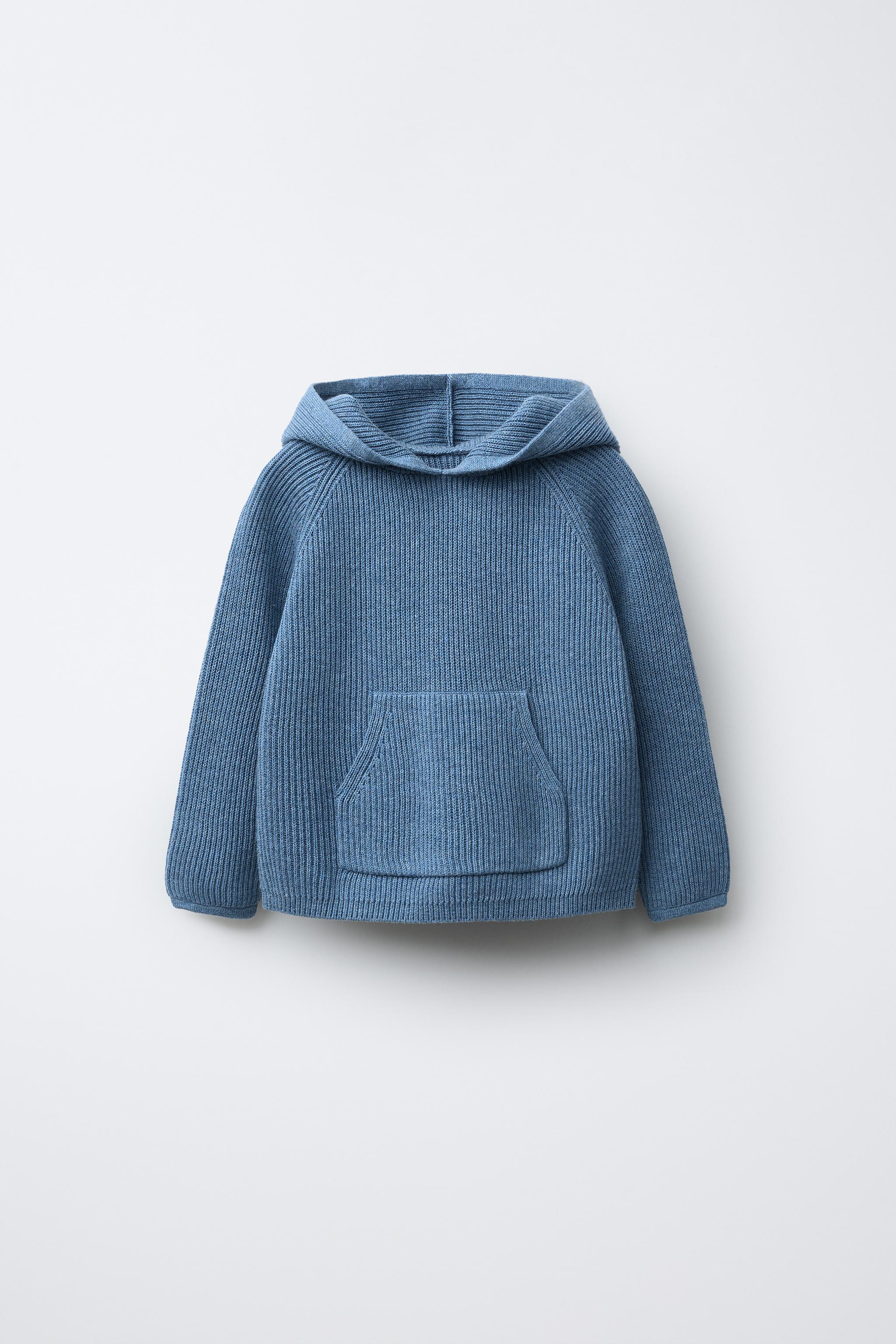 フード付きポケット ニットセーター - ブルー | ZARA Japan / 日本