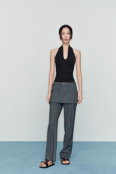 Zara 抓皺針織繞頸上衣 - 黑色 - 圖片 0