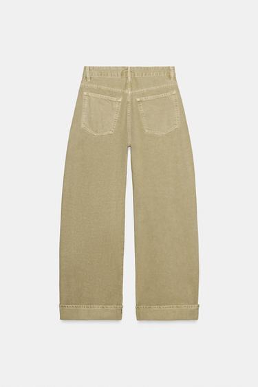 TRF MID-WAIST BAGGY FOLDED JEANS - Olive Green by Zara - Image 7