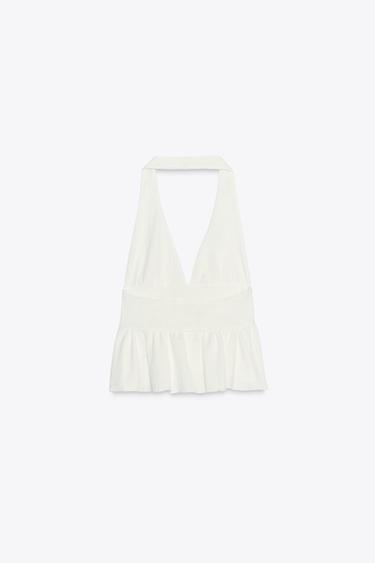 RUFFLED HALTER TOP - White by Zara - Image 6
