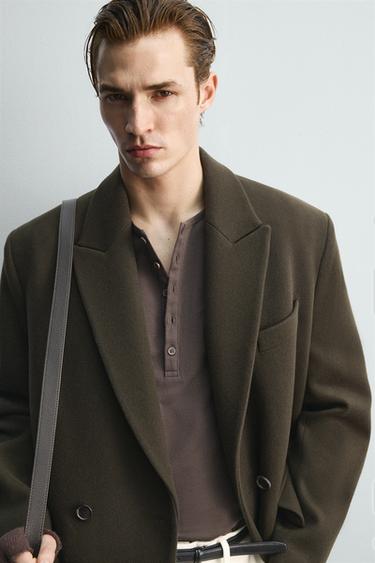 MANTEAU CROISÉ EN MÉLANGE DE LAINE ÉDITION LIMITÉE - Kaki de Zara - Image 5