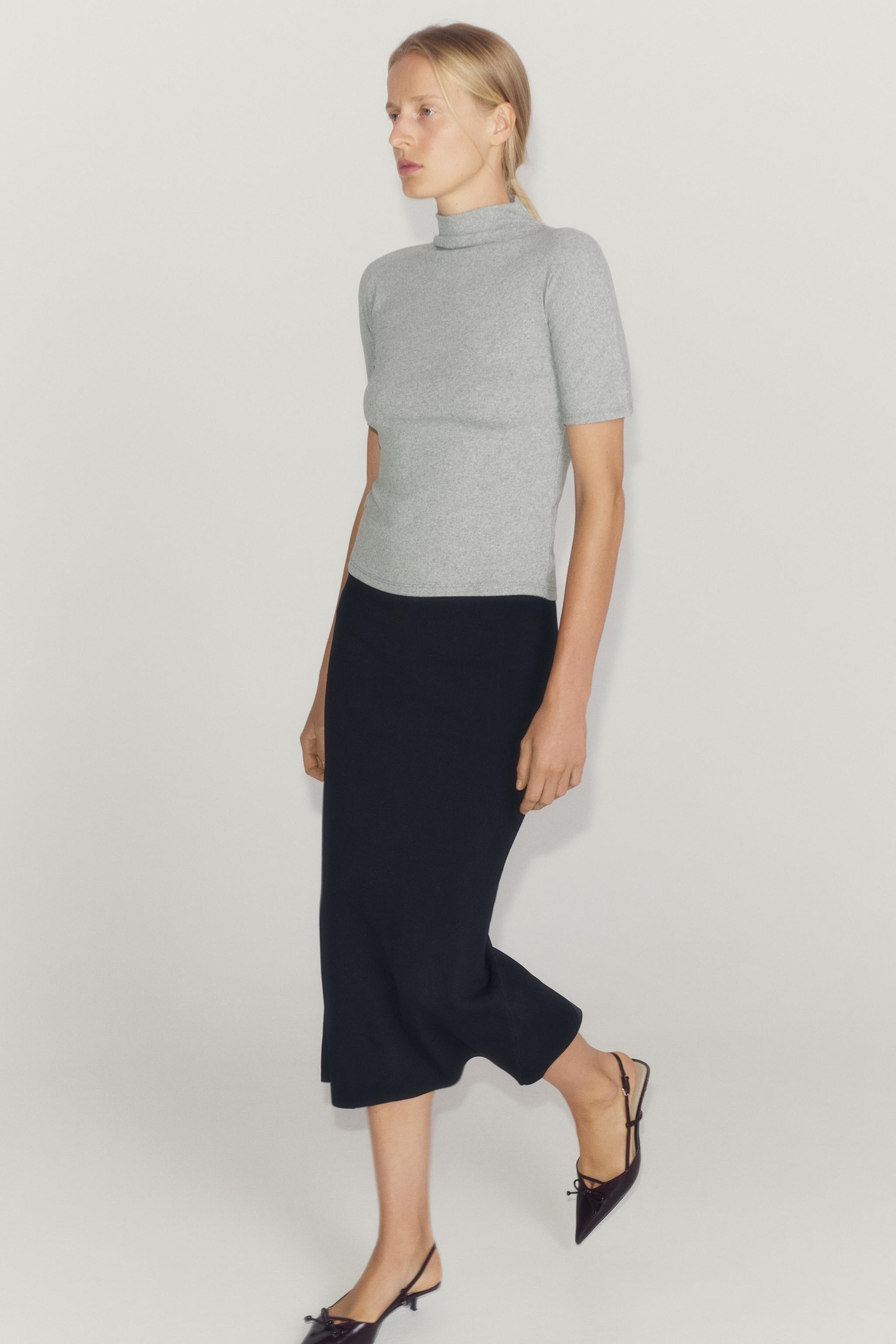 BUTTONED STAND-UP COLLAR T-SHIRT — Gray marl