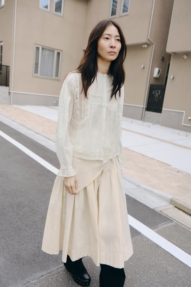 VOLUME SCARF MIDI SKIRT - Ecru by Zara