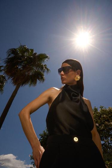 SATIN HALTER TOP - Black by Zara