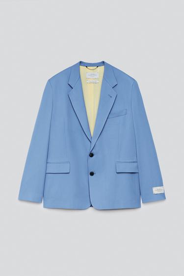 CONTRAST RELAXED FIT SUIT BLAZER — Blue 1