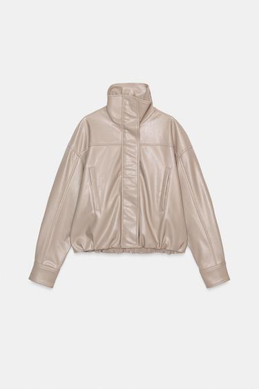 LEATHER EFFECT JACKET WITH PLEATS - Stone marl by Zara
