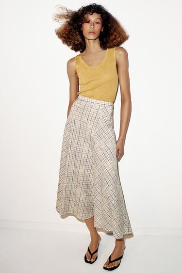 Zara EMBROIDERED PLAID SKIRT WITH BOWS - Black / White