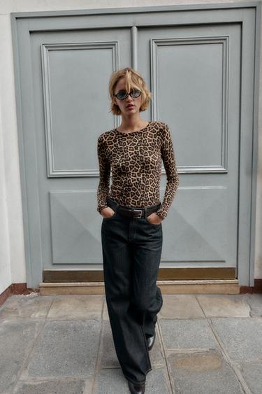 Zara ANIMAL PRINT KNIT SWEATER - Black / Brown - Image 0