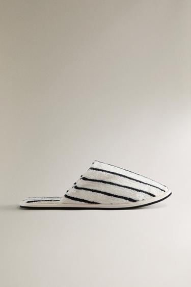 STRIPED TERRY BATH SLIPPERS - White by Zara