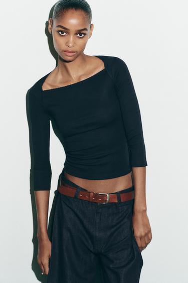 Zara COTTON MODAL T-SHIRT - Navy blue