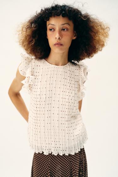 TOP À POIS ET VOLANTS - Écru / Grenat de Zara - Image 1