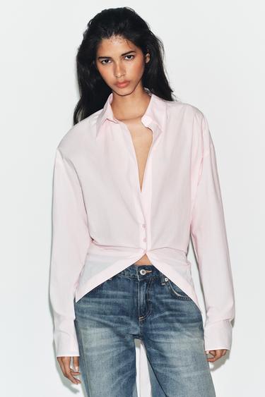 قميص OVERSIZE بربطة - وردي لامع الخاص بـ Zara