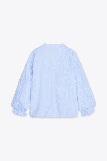 BLOUSE POPELINE RAYURES STRUCTURE - Bleu / Blanc de Zara - Image 3