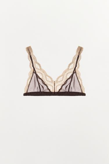 CONTRAST LACE TRIANGLE BRA - Light brown by Zara - Image 4