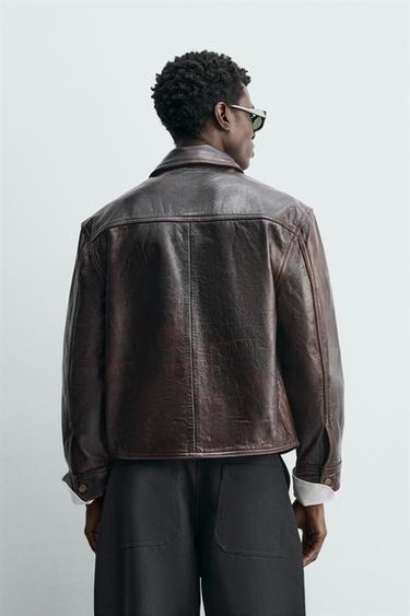 BLOUSON EN CUIR LAVÉ - Grenat foncé de Zara - Image 2