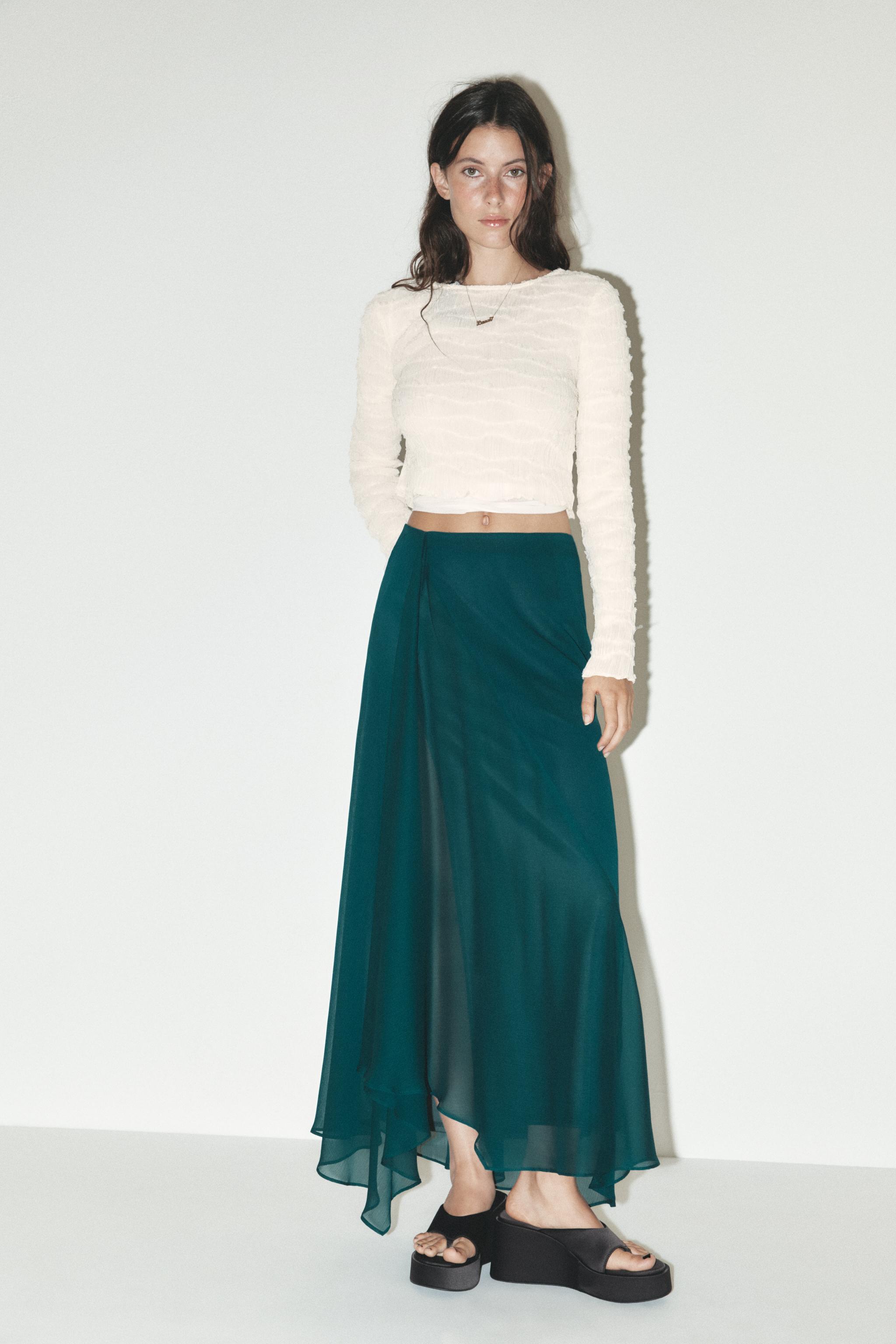 ASYMMETRIC MIDI SKIRT - Dark green | ZARA New Zealand