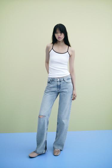 Z1975 SLIM FLARE LOW-RISE RIPPED LONG LENGTH JEANS - Mid-blue by Zara
