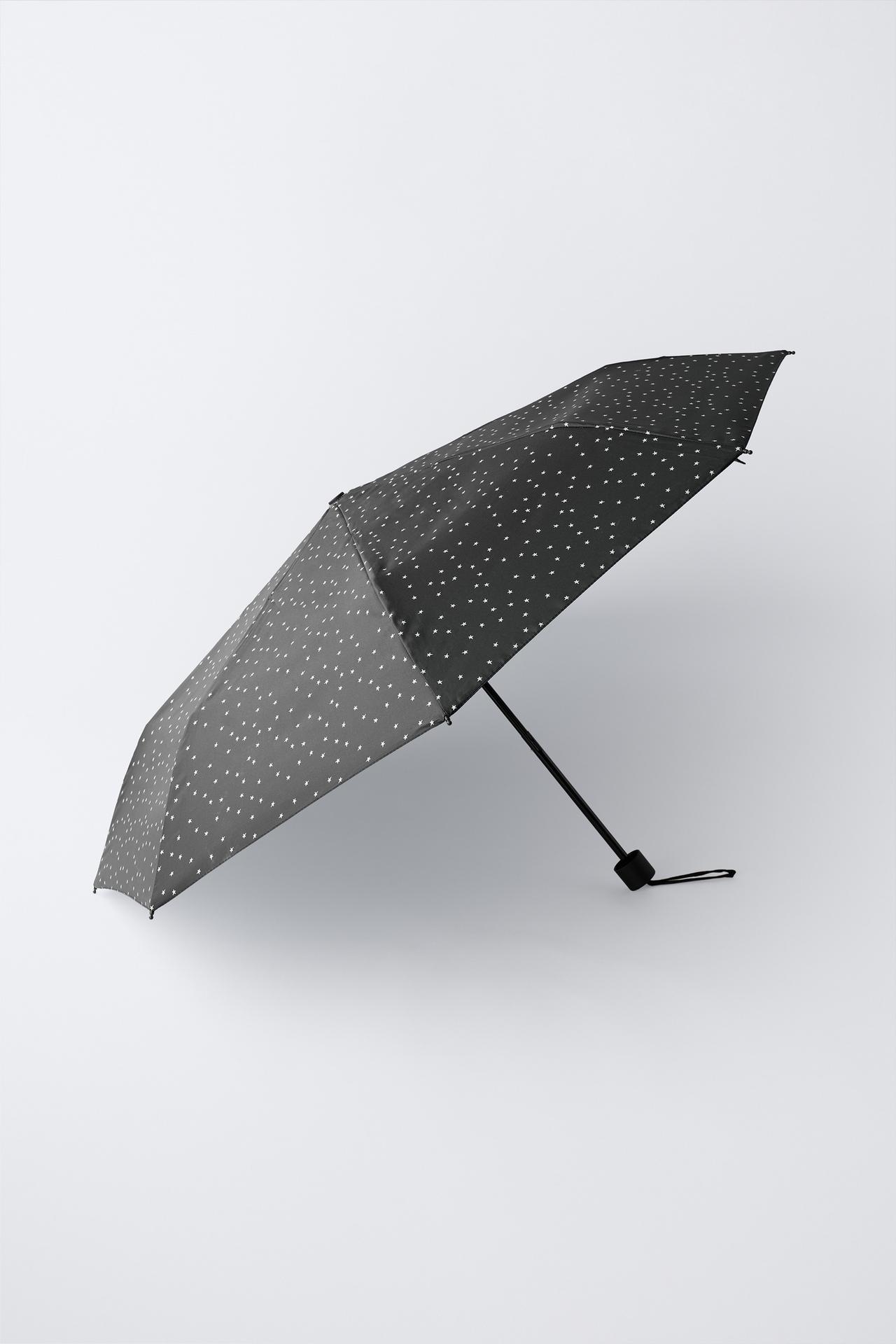 FOLDABLE STAR PRINT UMBRELLA — Anthracite grey