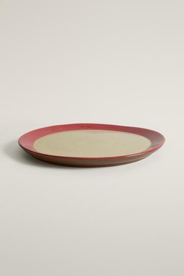 STONEWARE DINNER PLATE WITH CONTRAST RIM — Red 2