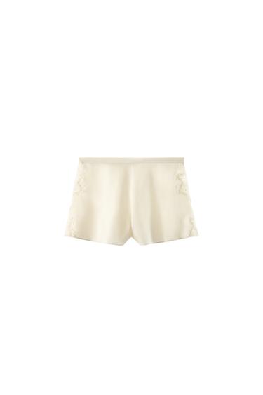 SATIN SHORTS WITH LACE TRIM - Ecru by Zara