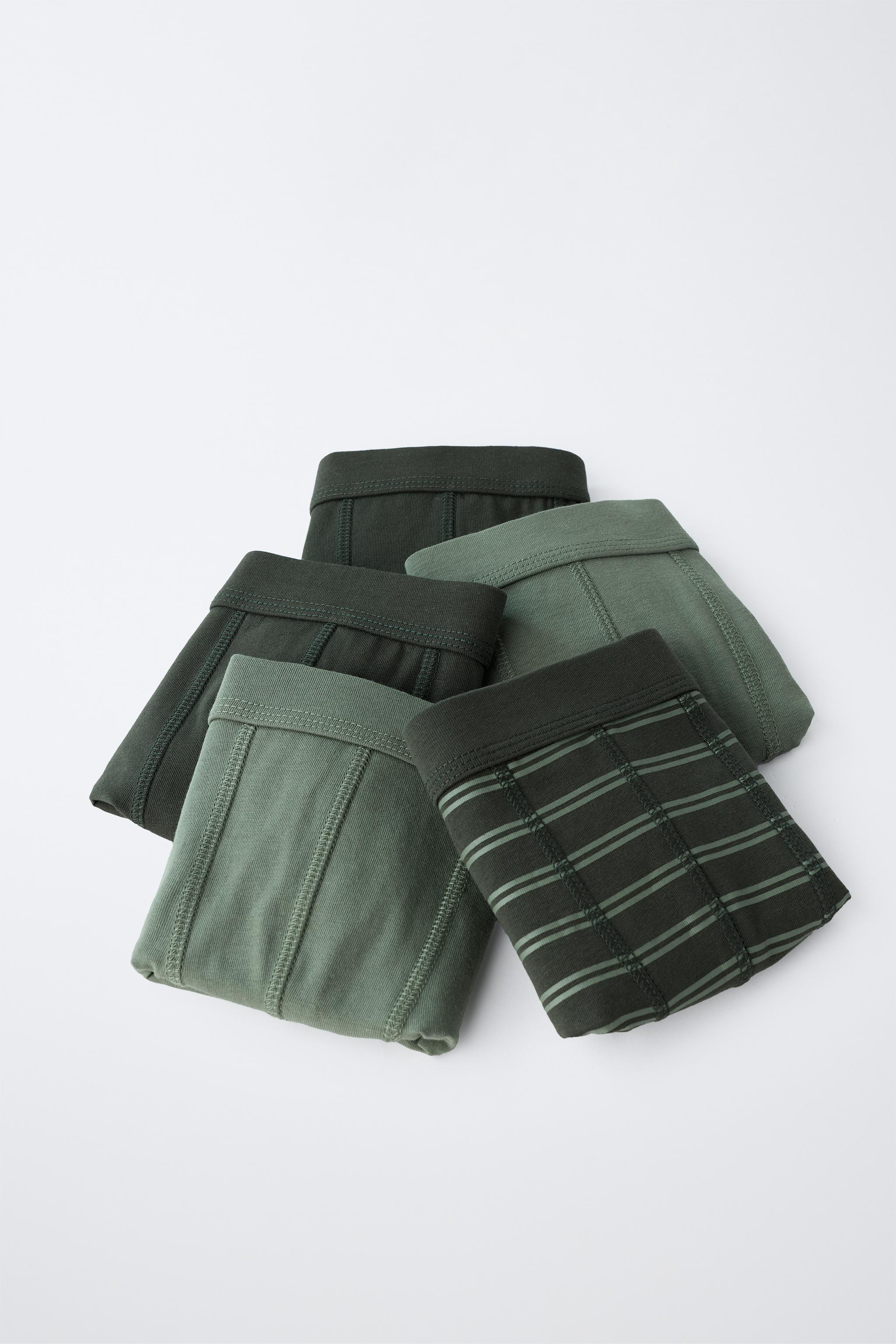 KIDS 6-14 YEARS: PACK OF FIVE STRIPED AND SOLID BOXER BRIEFS