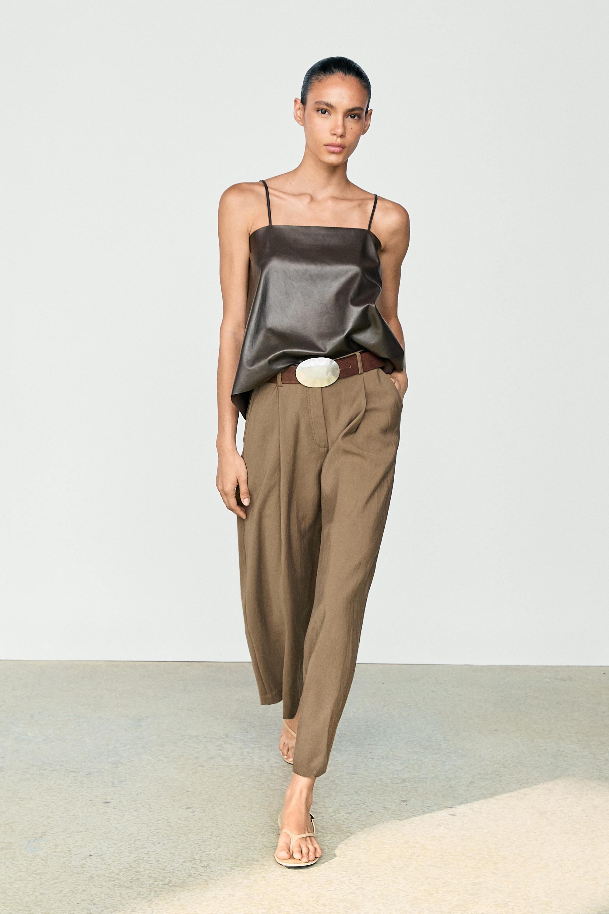 Flowing cropped wide-leg pants - Mid khaki | ZARA United States