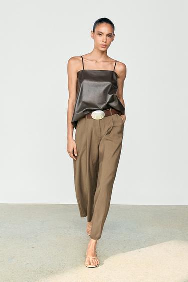 Zara Flowing cropped wide-leg pants - Mid khaki - Image 0