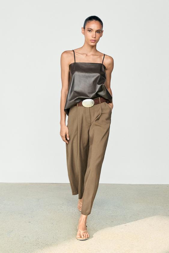 Zara Flowing cropped wide-leg pants - Mid khaki - Image 0