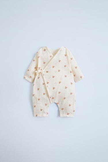 Zara MINI FLOWER MUSLIN WRAP JUMPSUIT - Cream - Image 0