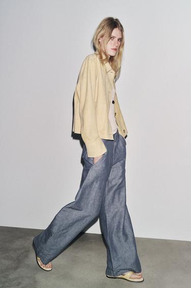 ZW COLLECTION LINEN BLEND WIDE-LEG TROUSERS - Blue by Zara - Image 3