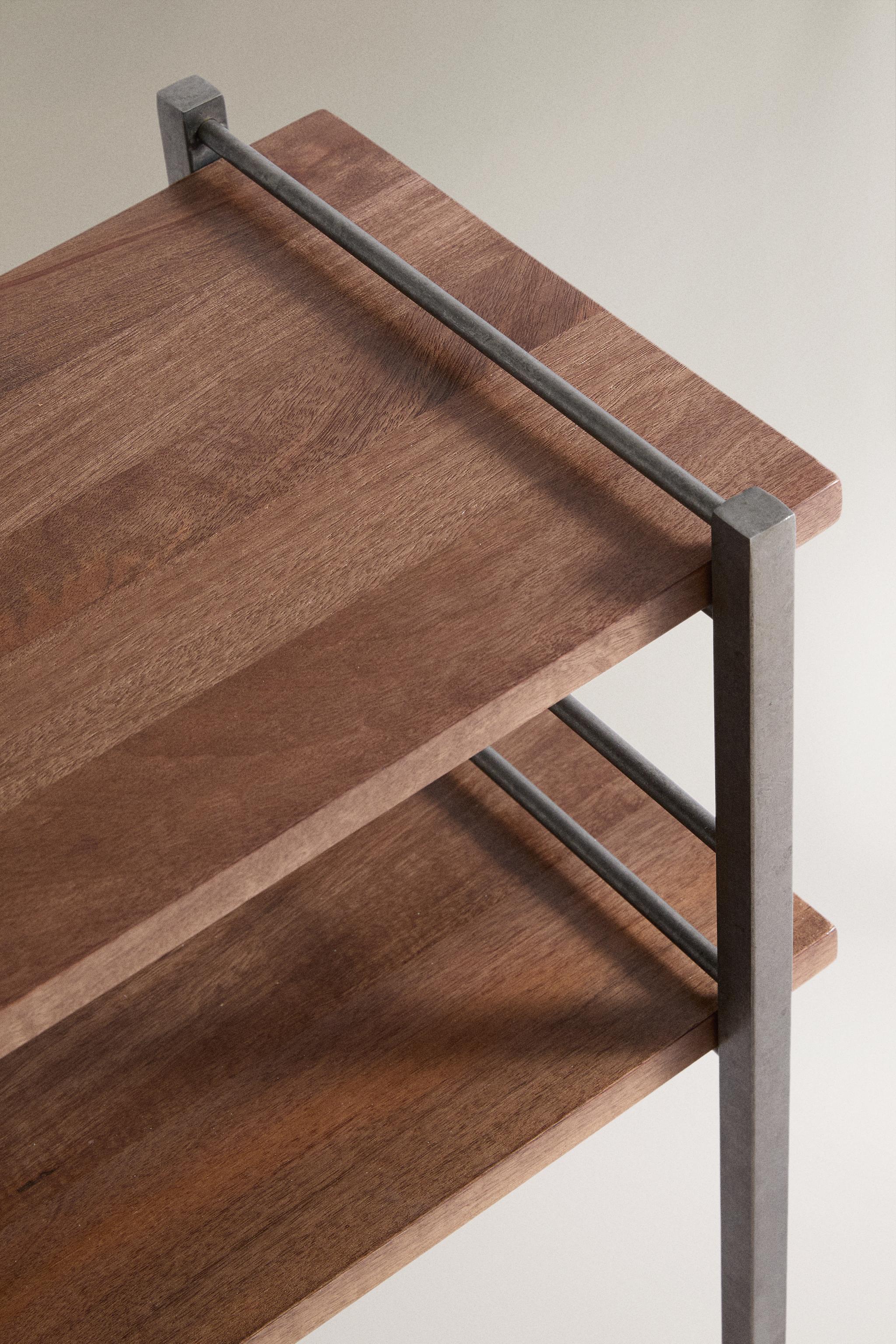 STEEL AND WOOD CONSOLE — Brown