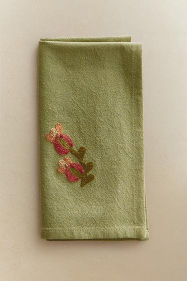 PACK OF EMBROIDERED FLORAL NAPKINS (PACK OF 2) - Oranges by Zara