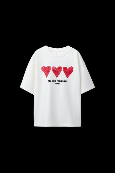 Zara HEARTS EMBROIDERED TEXT T-SHIRT - White - Image 0