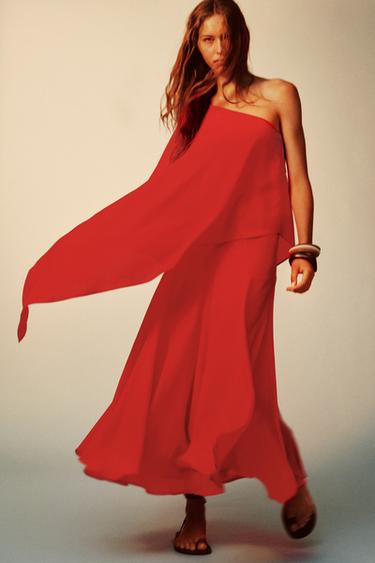 ASYMMETRIC FLOWING CAPE - Red / Coral by Zara - Image 1
