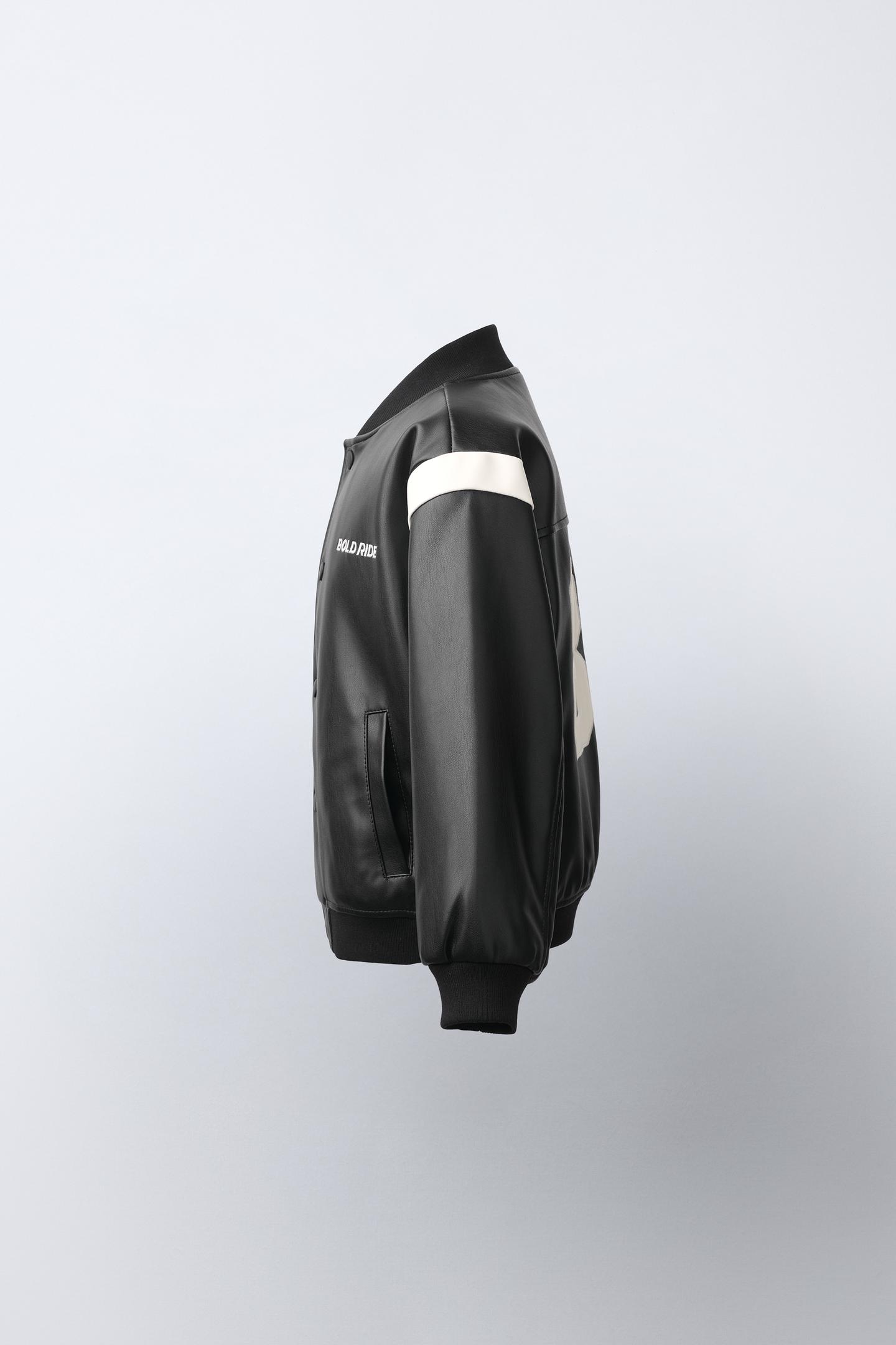Детская куртка Zara Faux Leather Bomber, цвет: Чёрный — фото 3