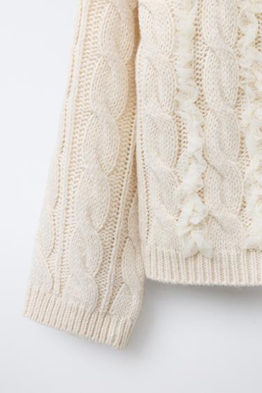 PULL EN MAILLE À TORSADES ET TULLE - Écru de Zara - Image 3