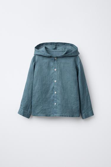 CHEMISE À CAPUCHE 100% LIN - Bleu pétrole de Zara - Image 0