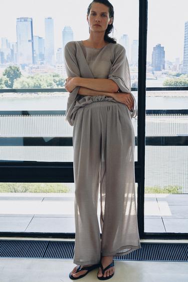 SEMI-SHEER PALAZZO TROUSERS - Mid-grey by Zara