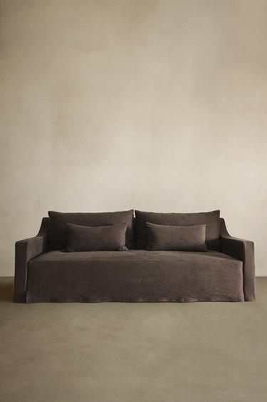 SOFA WITH REMOVABLE WASHED LINEN COVER - Dark brown by Zara