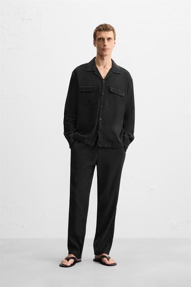 LINEN/COTTON TROUSERS - Black by Zara