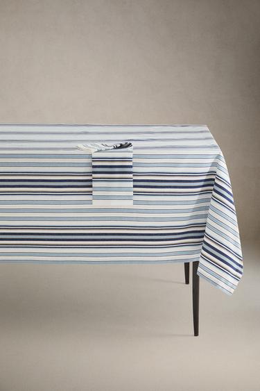 Zara TABLECLOTH WITH IRREGULAR STRIPES - 藍色
