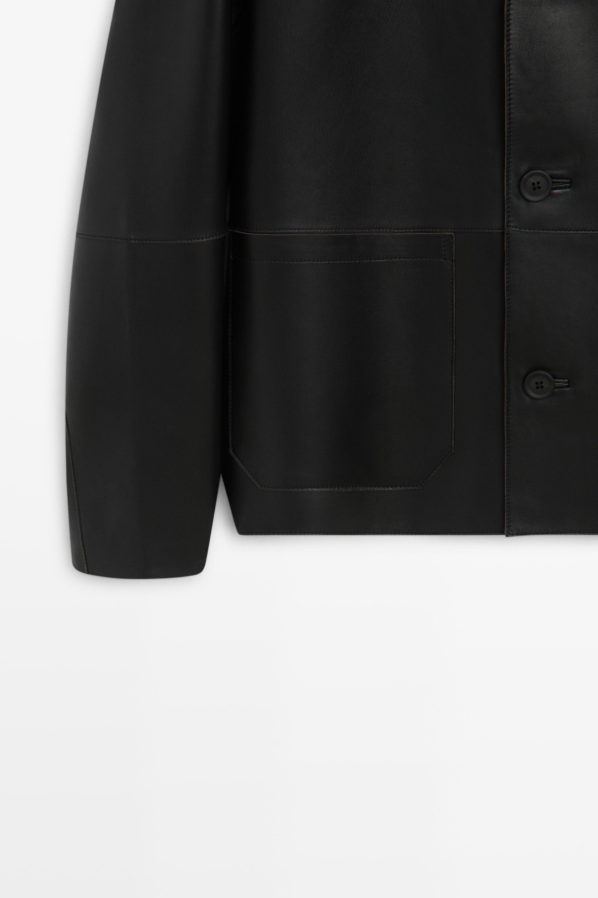 Nappa leather jacket with button detail