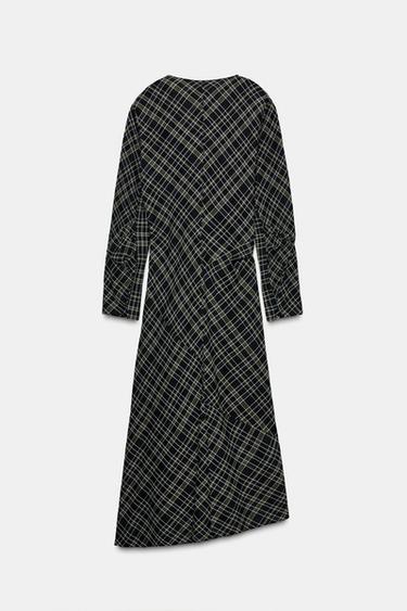 ROBE DRAPÉE À CARREAUX - vert kaki de Zara - Image 7
